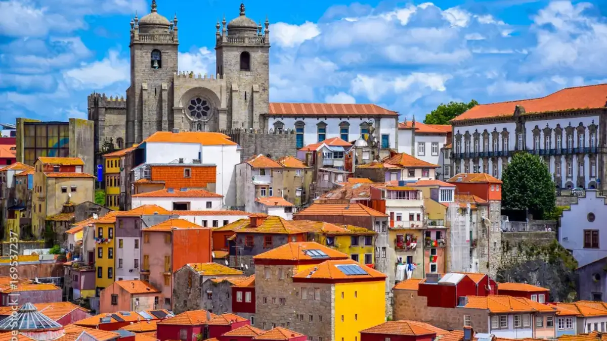 Porto rooftop view of old houses and church